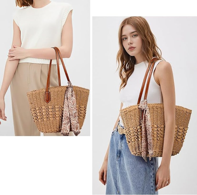 Trifabricy Straw Beach Bag
