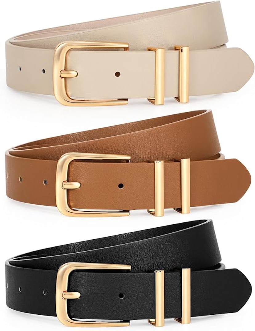 LEACOOLKEY Leather Belts (3-Pack)