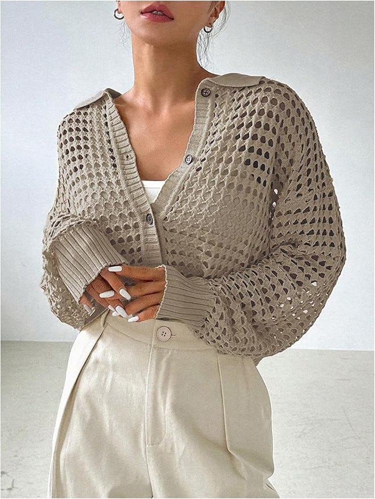 QWINEE Crochet Cardigan Sweater