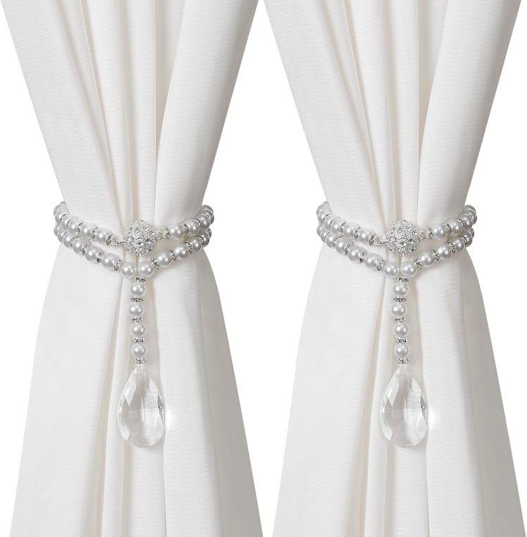 SUQ I OME Pearl Beaded Magnetic Curtain Tiebacks (2-Pack)