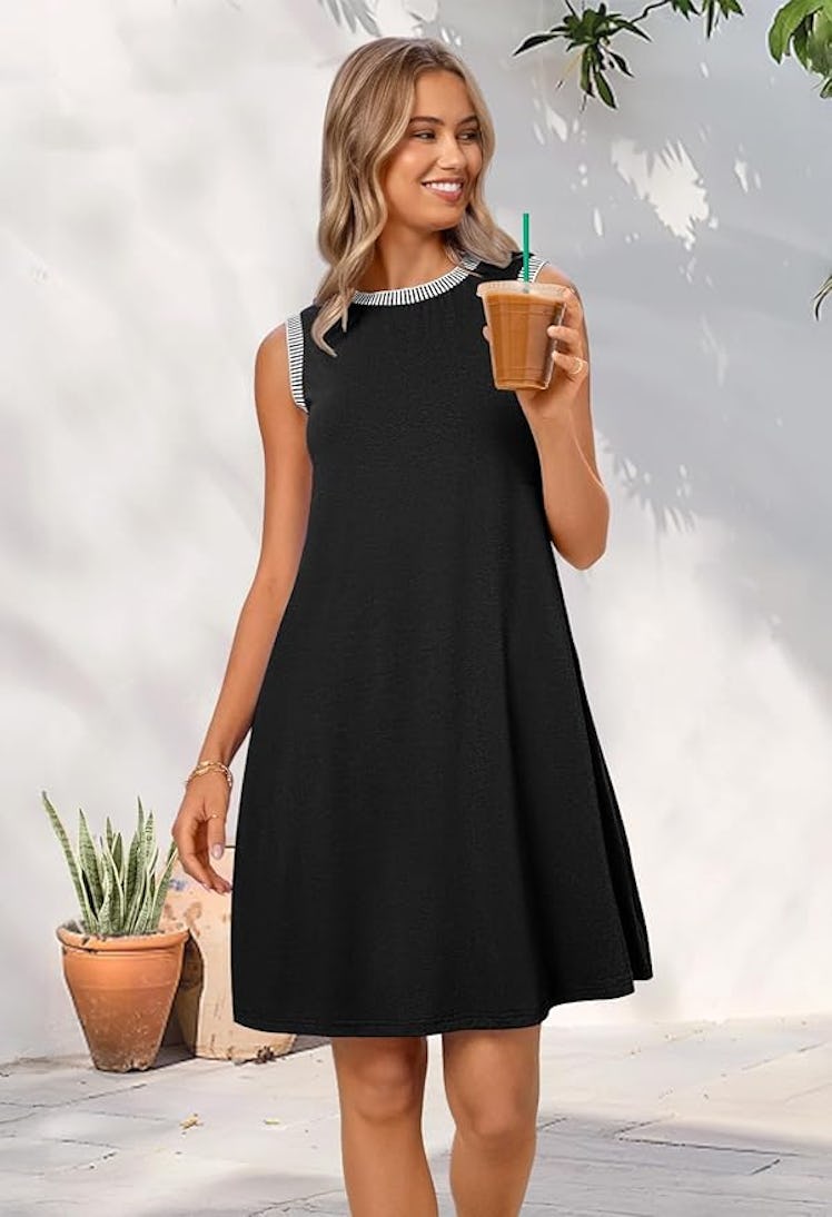 MEROKEETY Sleeveless Crewneck Mini Dress