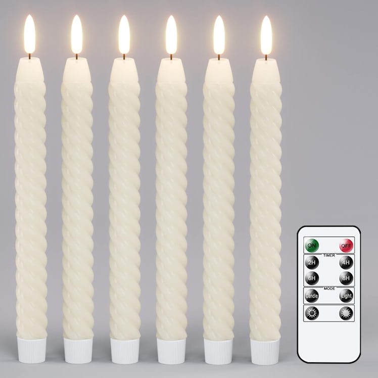 Lasumora Flameless Taper Candles with Remote Timer (6-Pack)