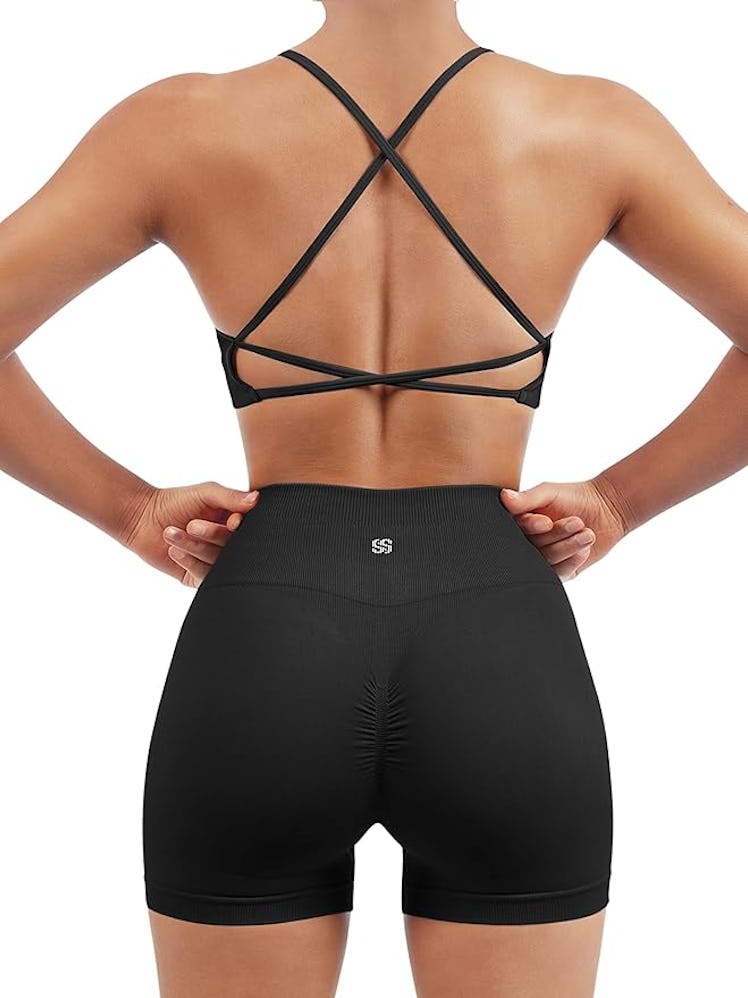 SUUKSESS Strappy Sports Bra & Biker Shorts Set (2 Pieces)