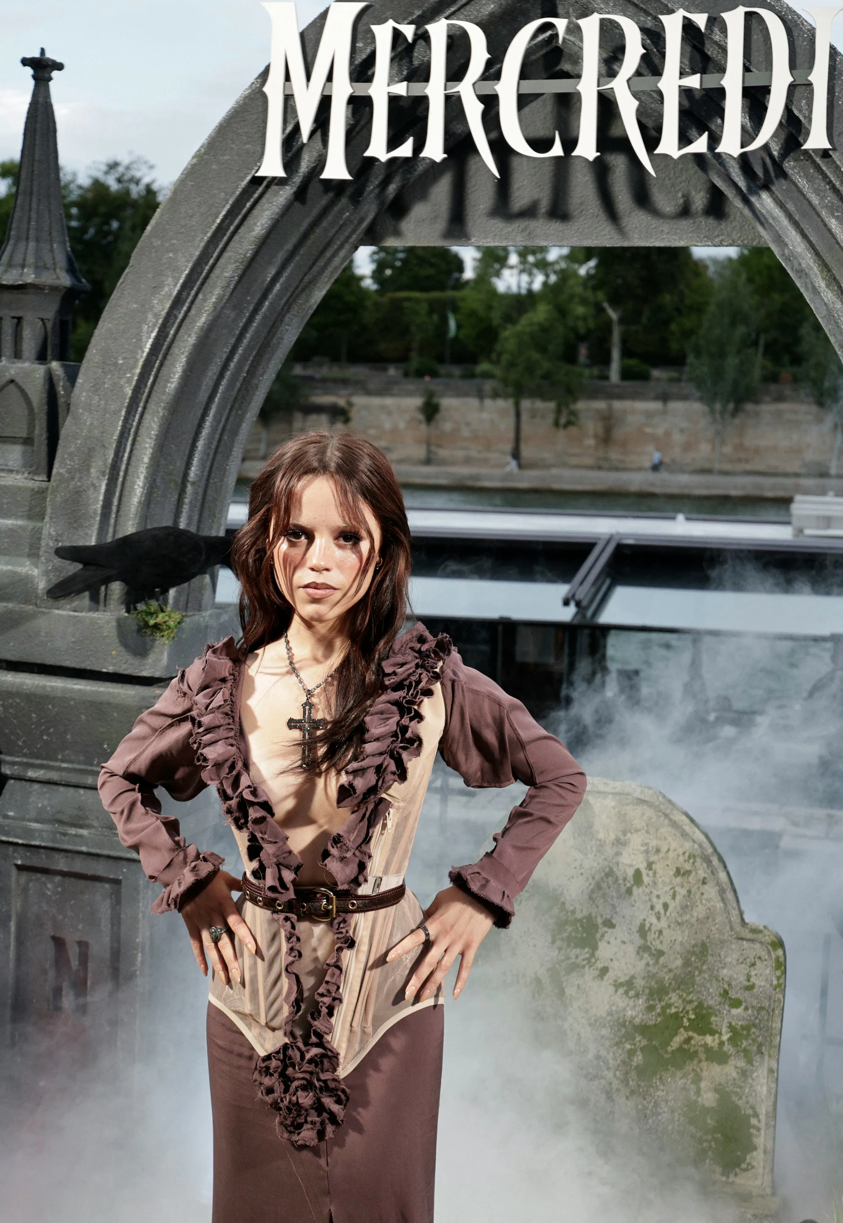 Jenna Ortega's Haunted Doll Dress & Exposed Corset Plunges to Her Waist