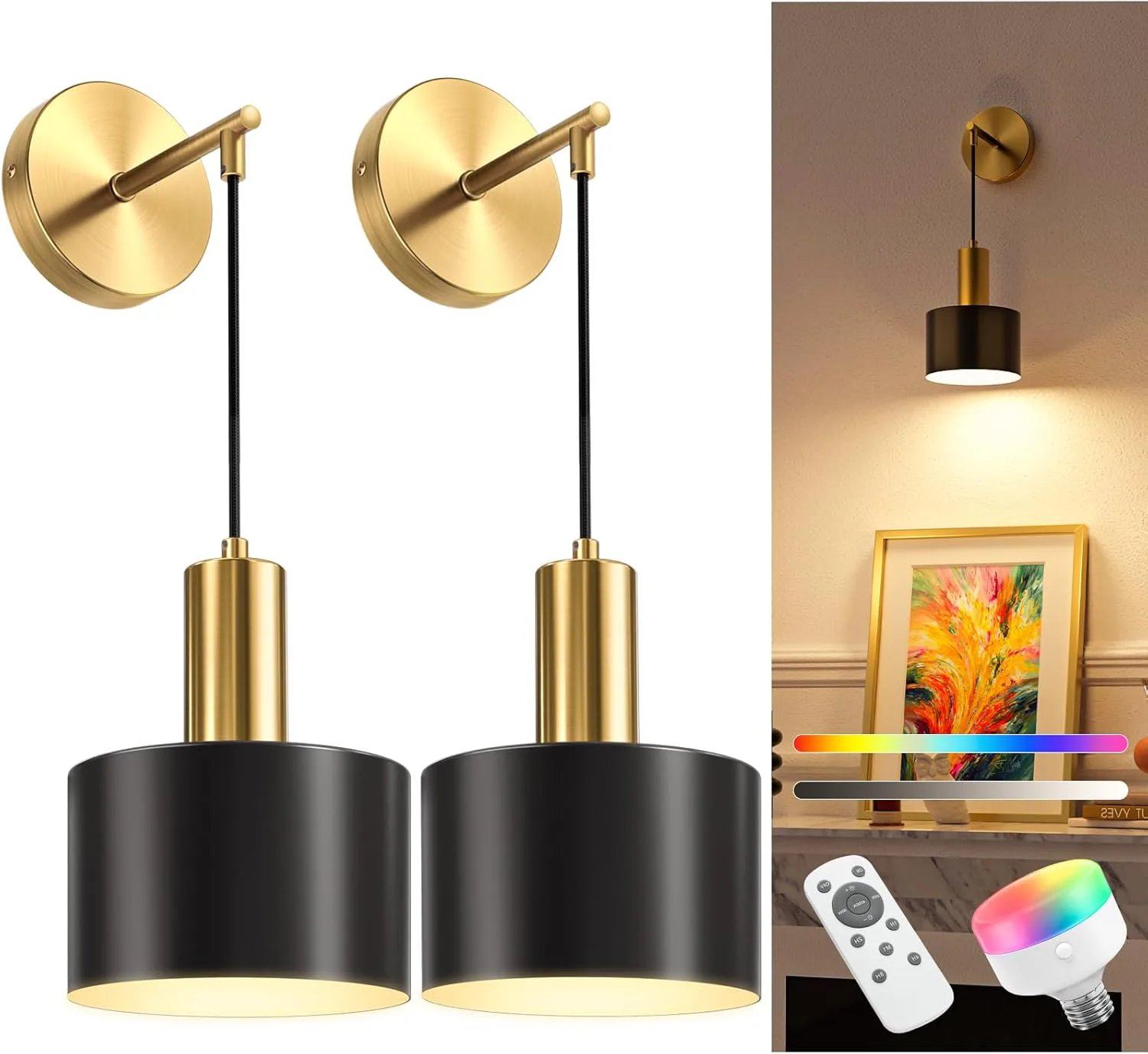 NIORSUN Battery Operated Wall Sconces (2-Pack)