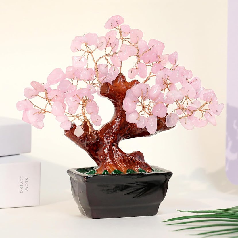 Parma77 Rose Quartz Crystal Bonsai Style Tree