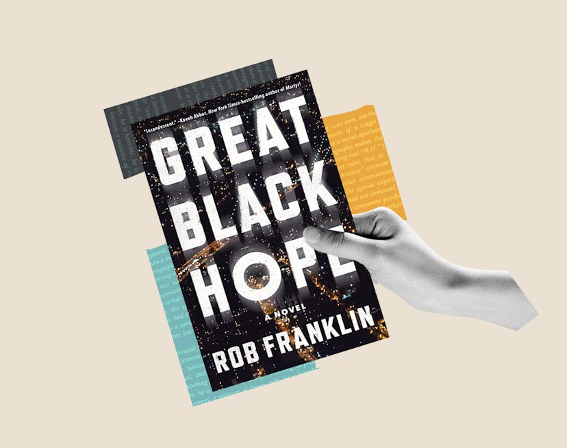 A hand holds the cover of Rob Franklin's 'Great Black Hope.'