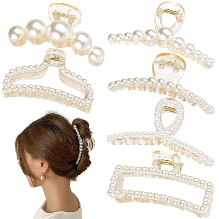 Leezmark Pearl Hair Claw Clips (6-Pack)