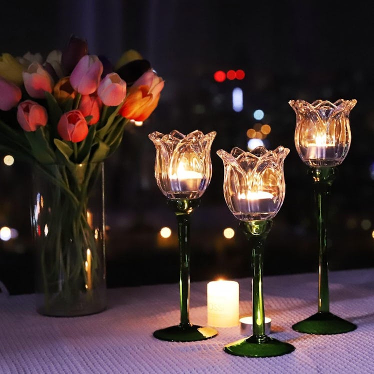 VOHO Glass Tulip-Shaped Candle Holders (3-Pieces)