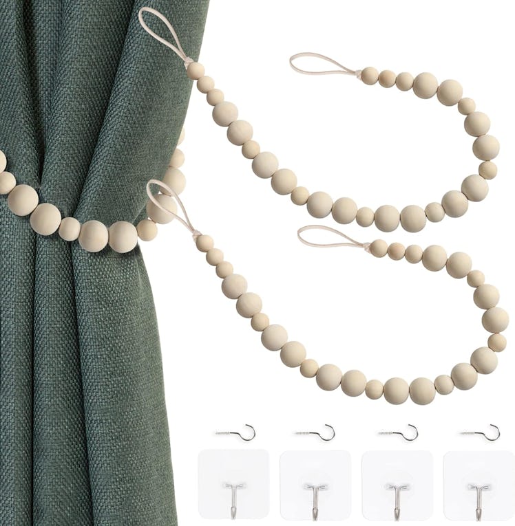 OCIOLI Wood Bead Curtain Tiebacks (2-Pack)
