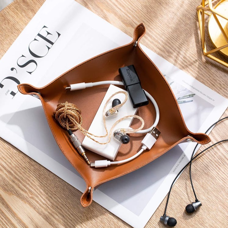 SANQIANWAN PU Leather Jewelry Valet Tray