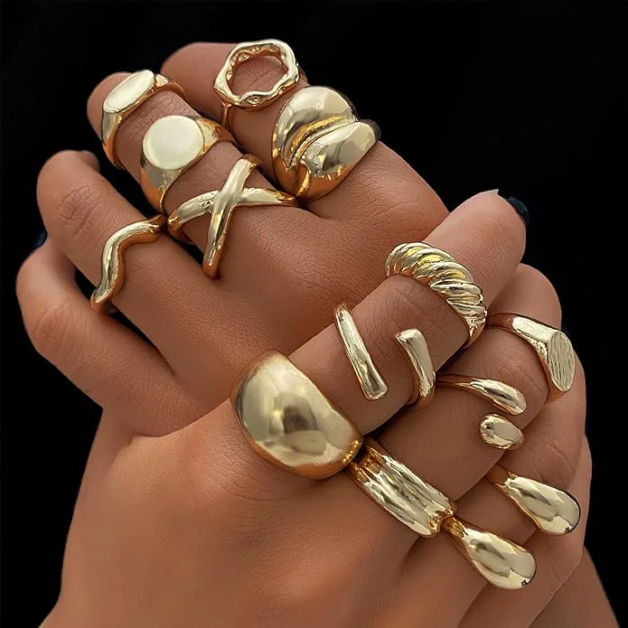 IFKM Gold Chunky Rings (14 Pieces)