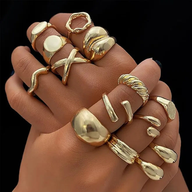 IFKM Gold Chunky Rings (14 Pieces)