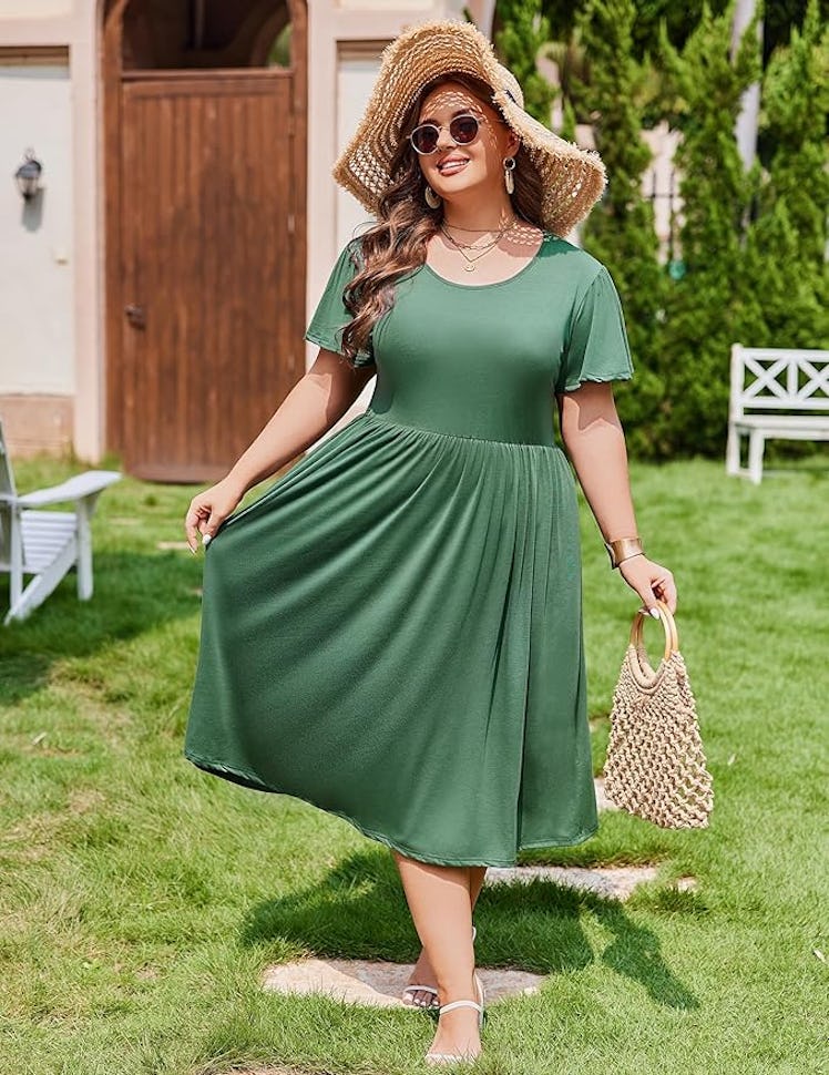 IN'VOLAND Short Sleeve A-Line Midi Dress