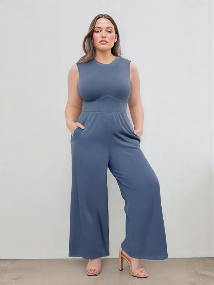 CIDER Crew Neck Sleeveless Wide Leg Jumpsuit