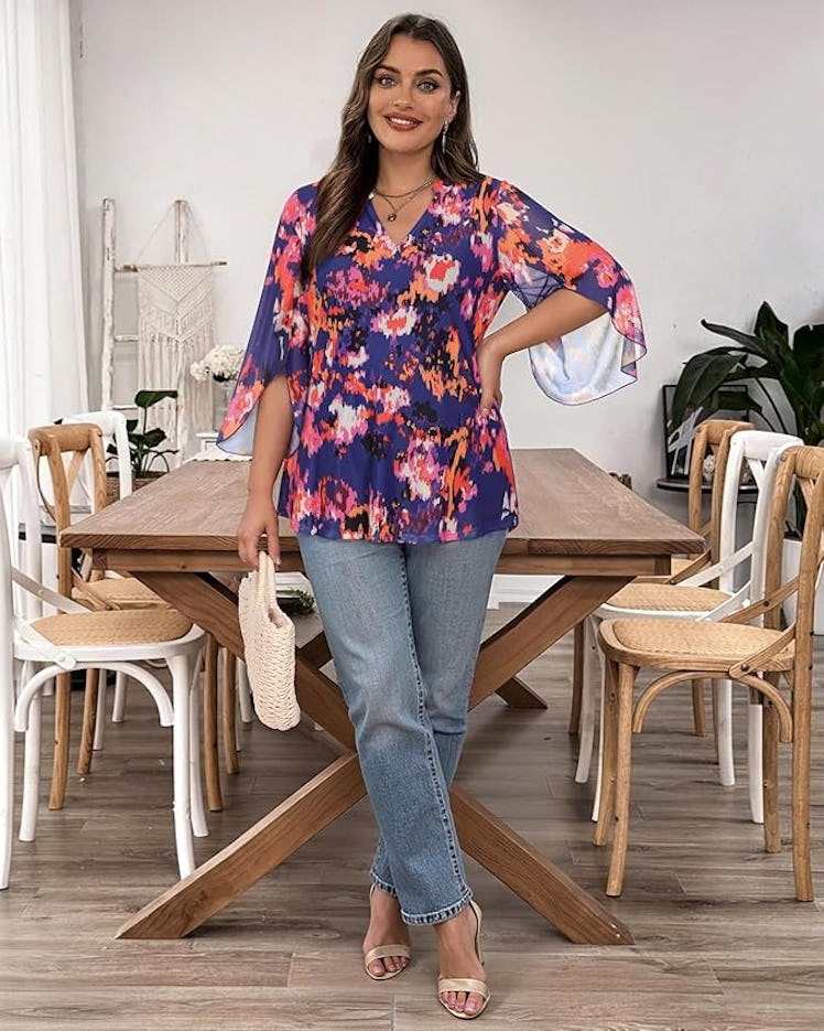 VALOLIA 3/4 Sleeve Mesh Tunic