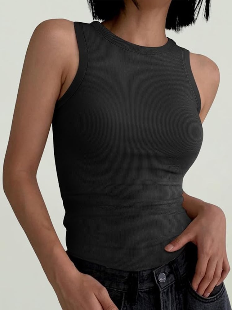 ANRABESS Ribbed High-Neck Tank Top