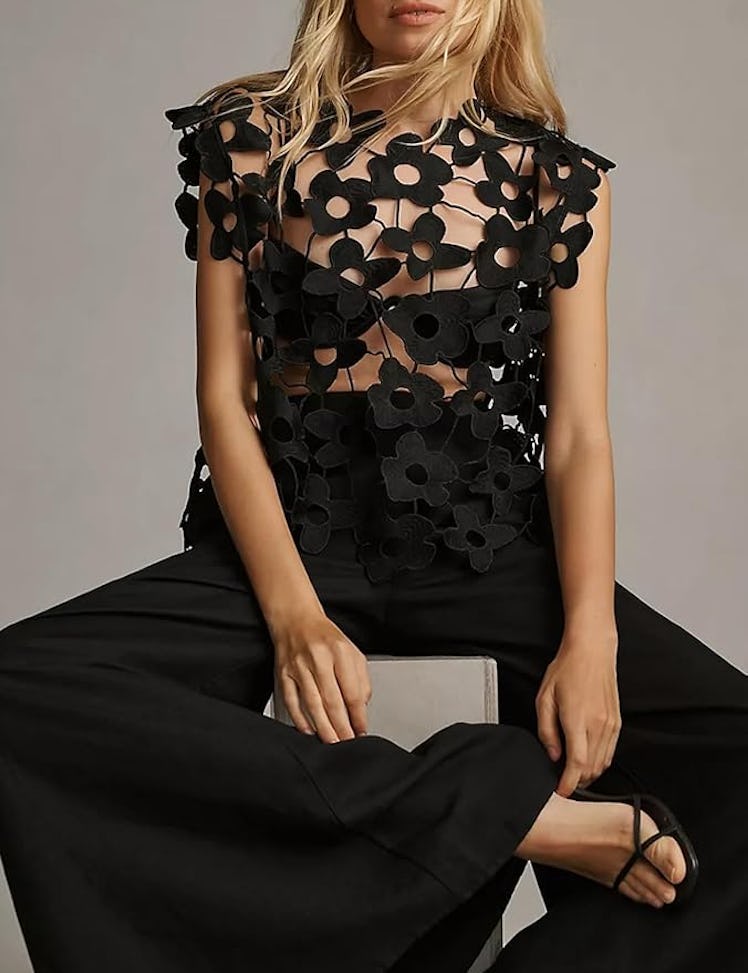 Yimoon Hollow Out Floral Lace Vest