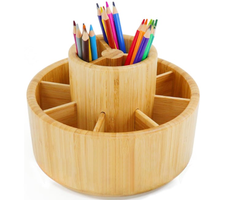Utoplike Bamboo Rotating Desk Organizer
