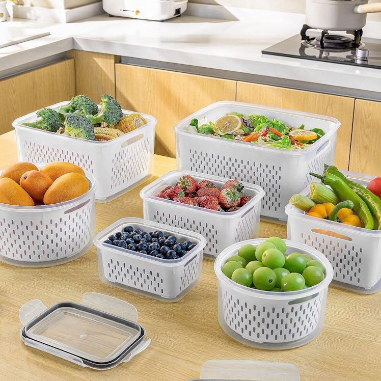 Freshmage Food Storage Containers with Removable Colander (5-Pack)