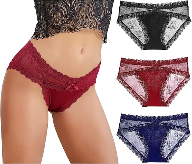 LEVAO Breathable Lace Hipster Underwear (3-Pack)
