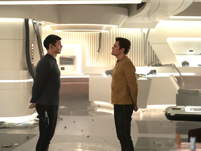 Spock (Ethan Peck) and Kirk (Paul Wesley) in 'Strange New Worlds.'