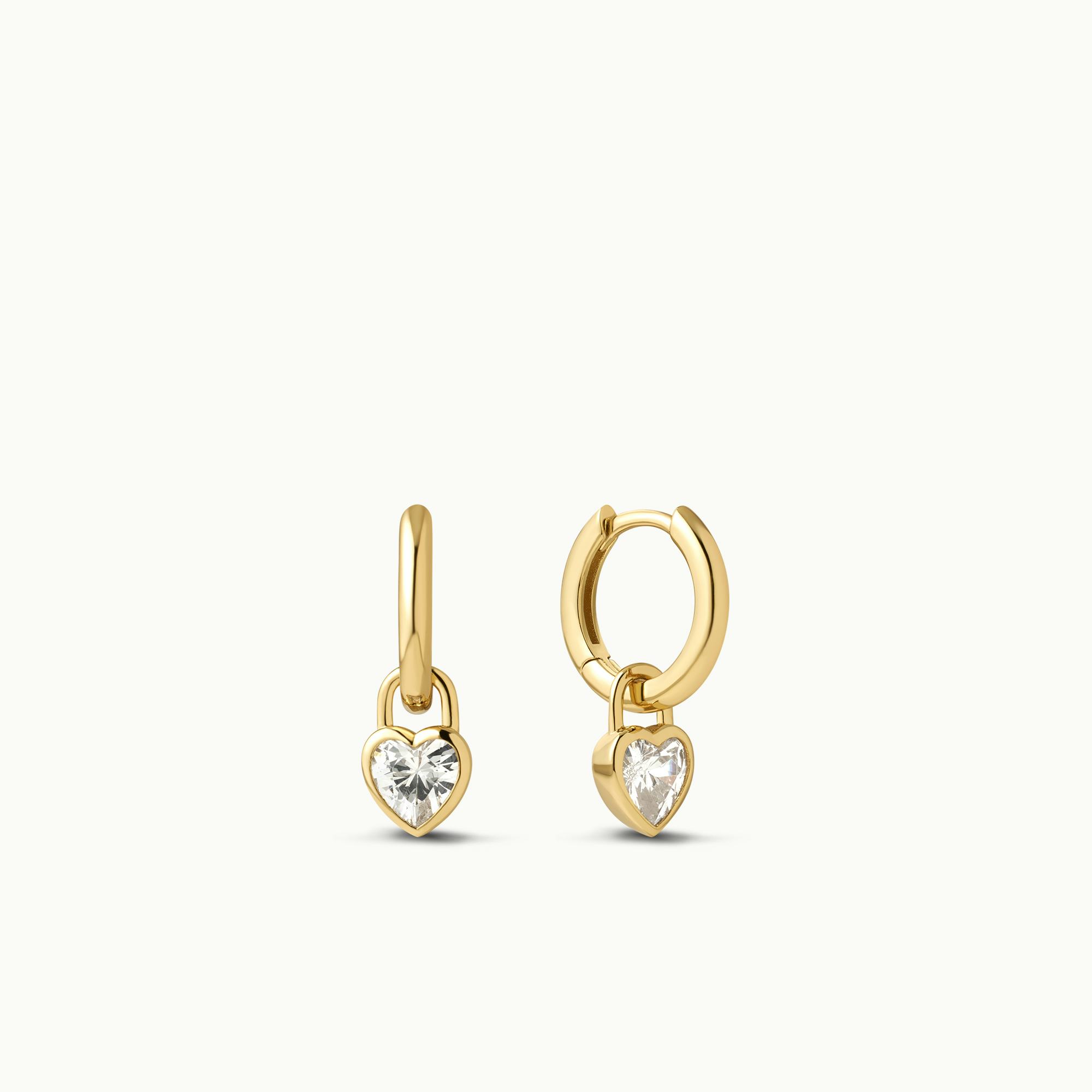 Heart CZ Charm Hoops