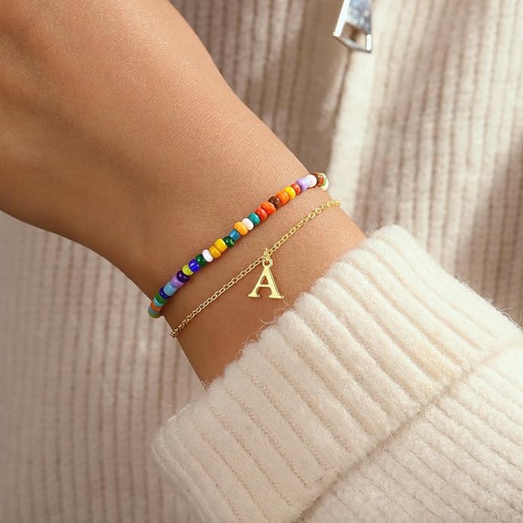 Turandoss Colorful Beaded Initial Bracelets 