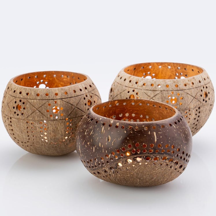COCOBOWLCO Coconut Shell Tea Light Candle Holders (3-Pack)