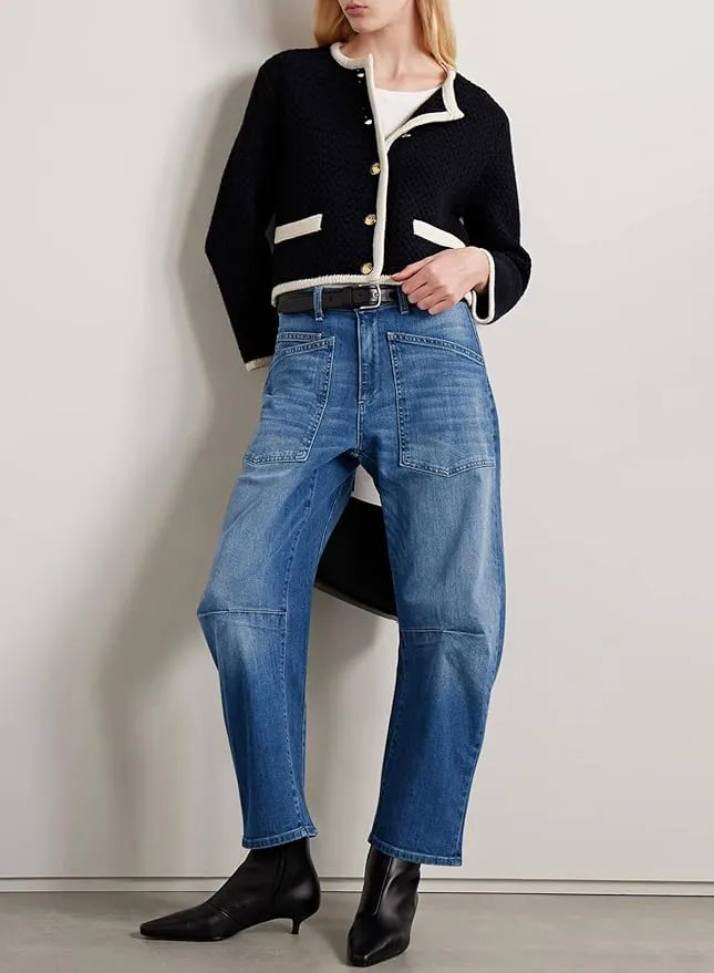 EVALESS High-Waisted Baggy Barrel Jeans