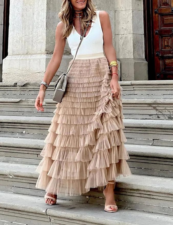 Flygo Long Maxi Tulle Skirt