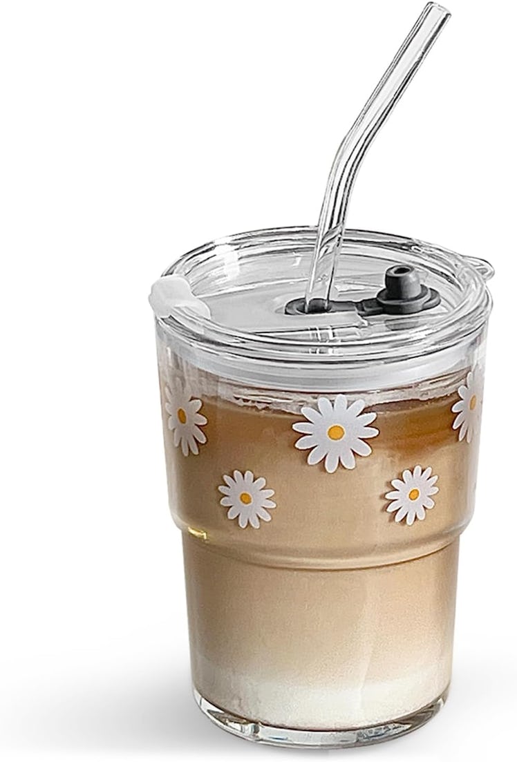 Olvini Glass Tumbler with Straw and Lid