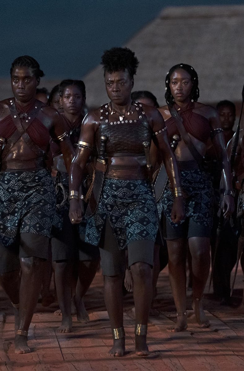 Lashana Lynch, Viola Davis, and Sheila Atim in The Woman King