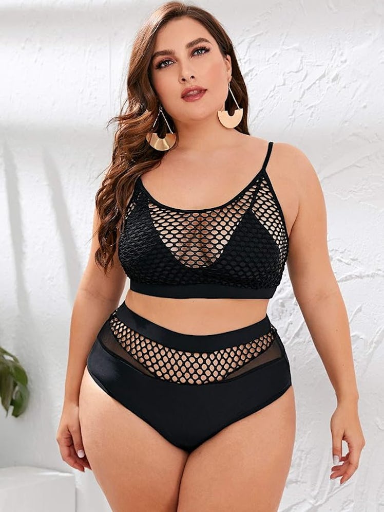Floerns Fishnet High Waist Bathing Suit