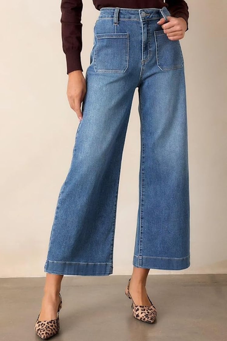 Allimy High Waisted Cropped Wide Leg Jeans