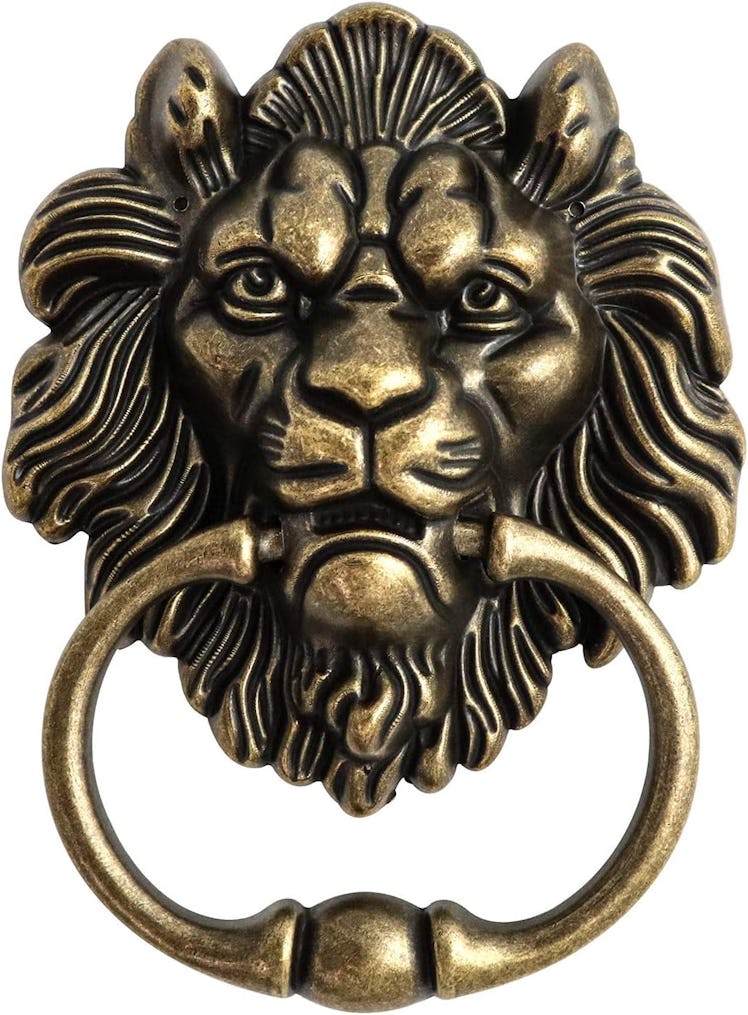 QWORK Antique Lion Head Bronze Door Knocker