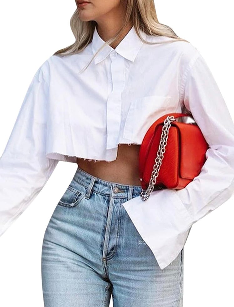 Remidoo Asymmetrical Crop Button-Up Shirt