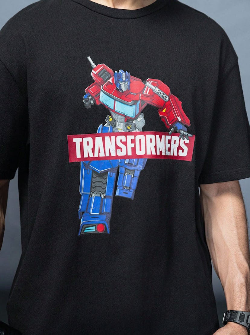 Transformers X SHEIN Men's Robot Graphic Black T-Shirt