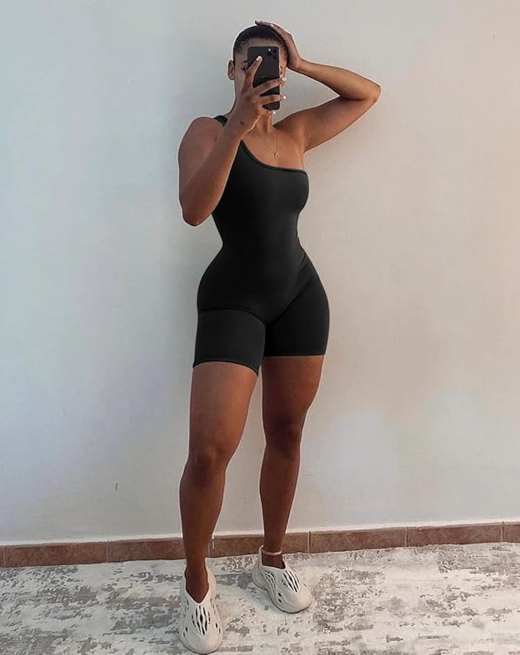 GOBLES One Shoulder Bodycon Romper