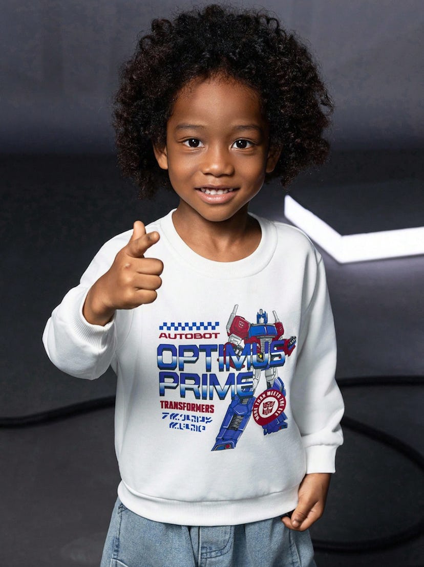 Transformers X SHEIN Young Boy Letter & Robot Graphic Oversize Sweatshirt