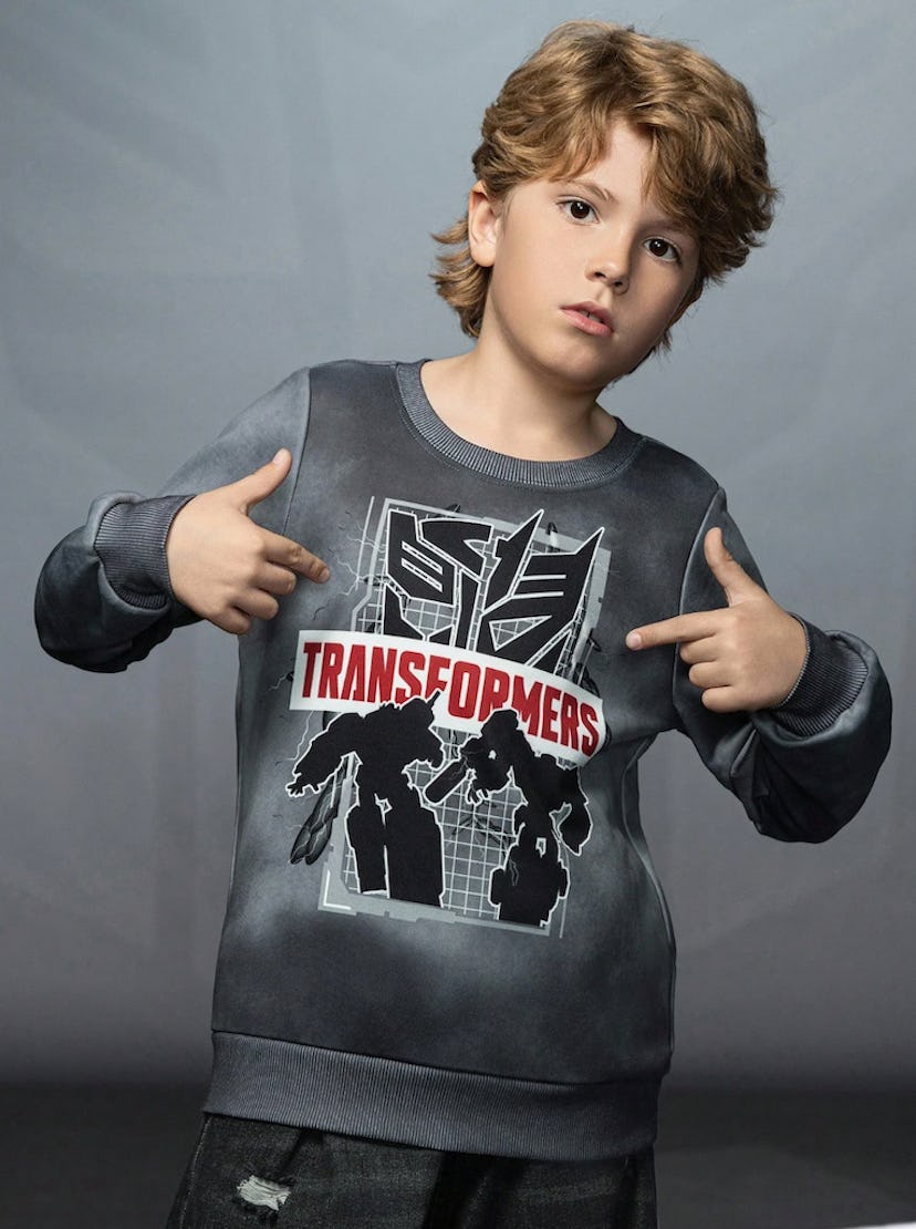 Transformers X SHEIN Tween Boy Letter Graphic Crew Neck Sweatshirt