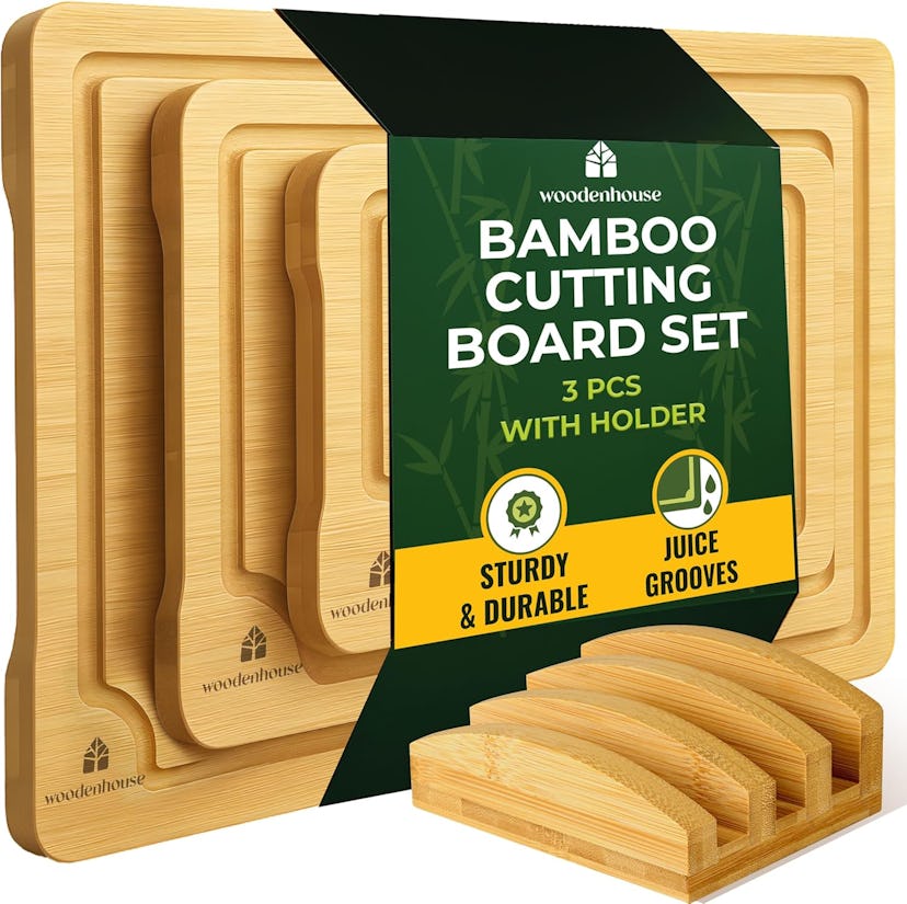 Bamboo Cutting Board Set of 3 With Holder