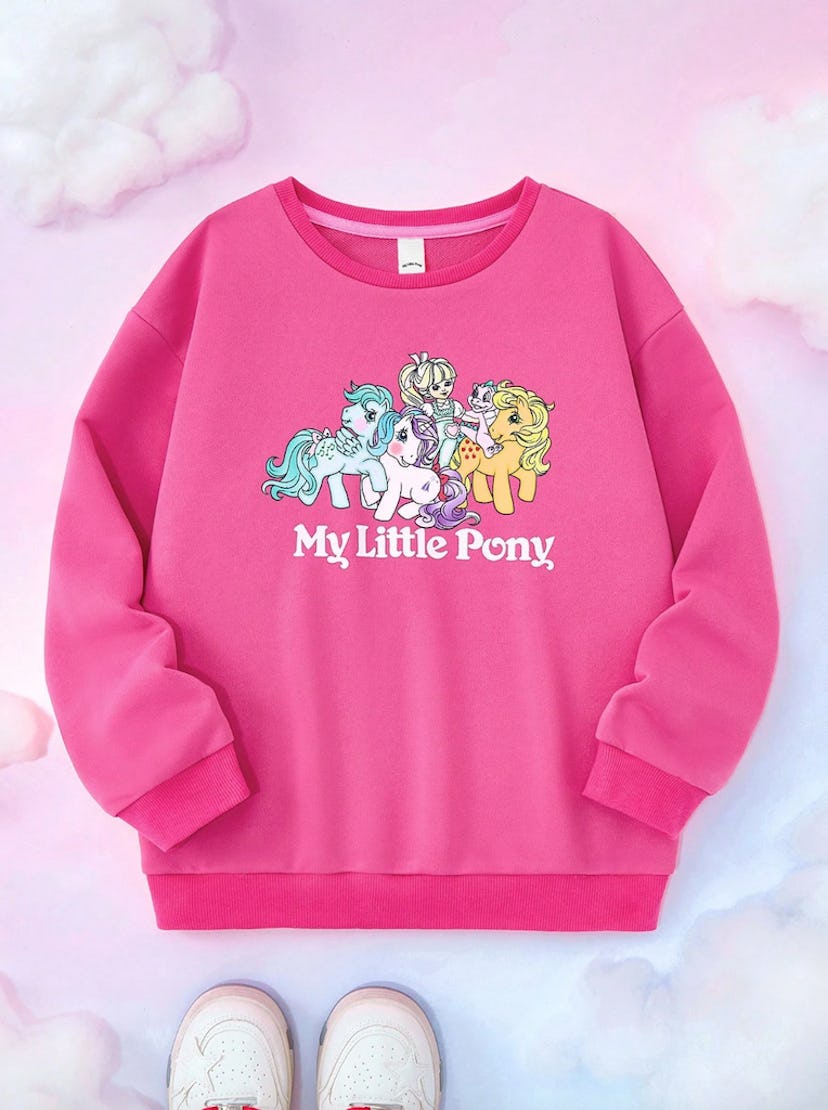 My Little Pony X SHEIN Tween Girl Cartoon Pattern Pullover Sweatshirt