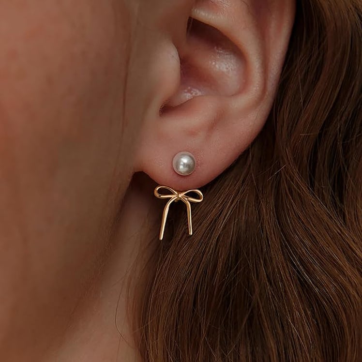 Risamil Gold Plated Pearl Bow Earrings