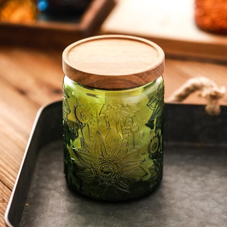 ANSQU Glass Storage Jar with Solid Wood Lid