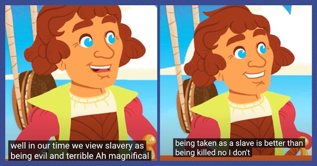 A cartoon still of Christopher Columbus from a PragerU video for children.