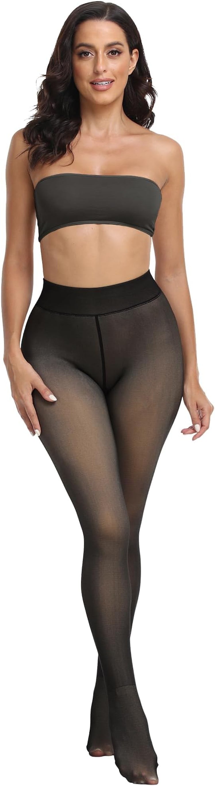 CHRLEISURE Fake Sheer Fleece-Lined Tights