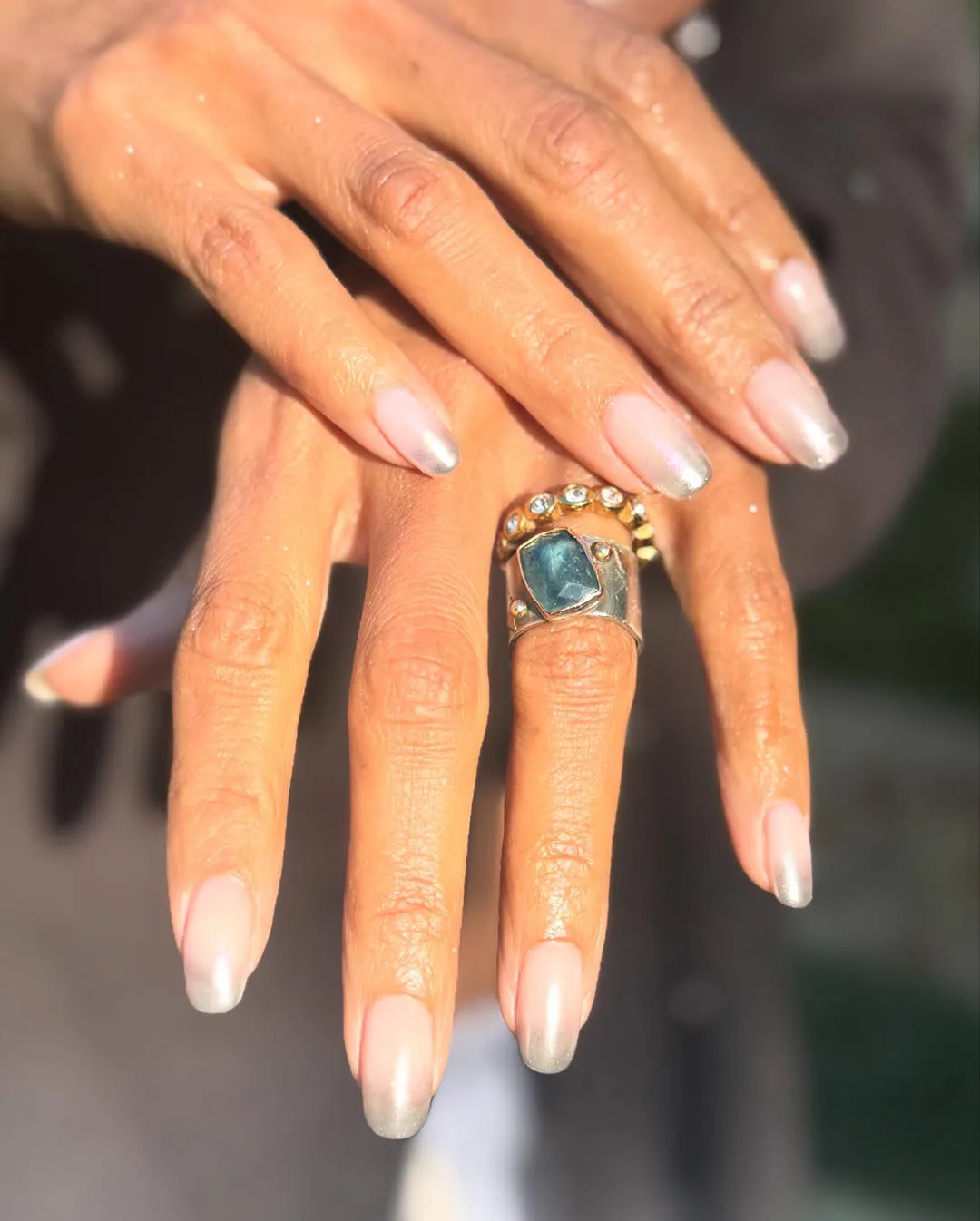 Halle Berry with ombre metallic nails