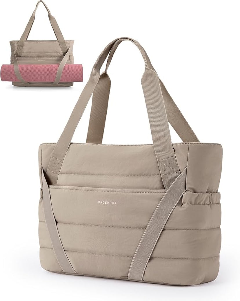 BAGSMART Tote Bag With Yoga Mat Straps