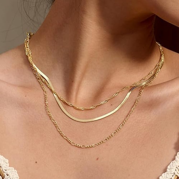 NECOCY Gold Herringbone Necklaces